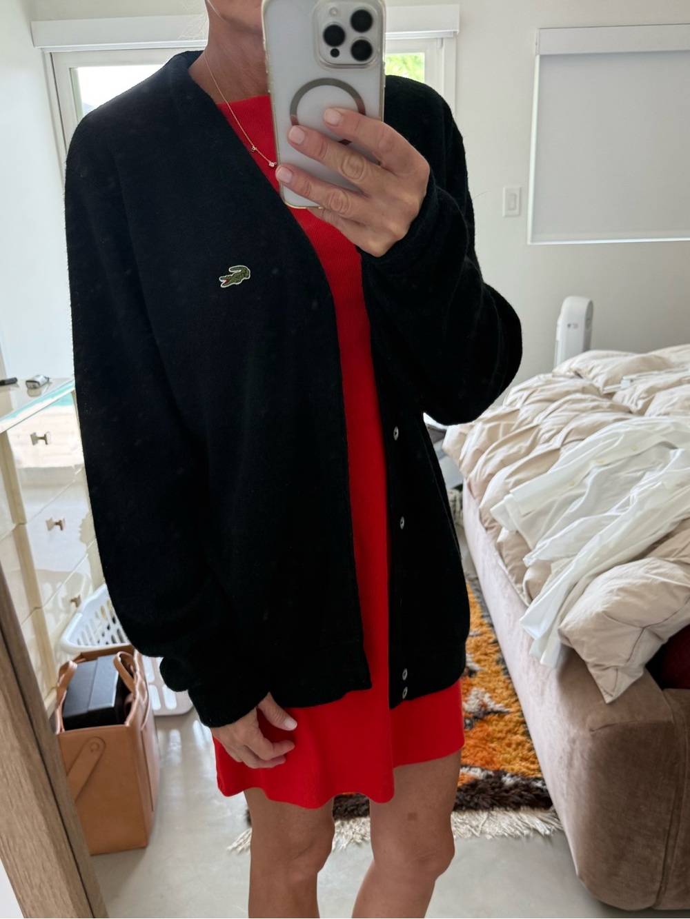 Vintage Lacoste Black (very dark navy?) Button-Front Wool Cardigan